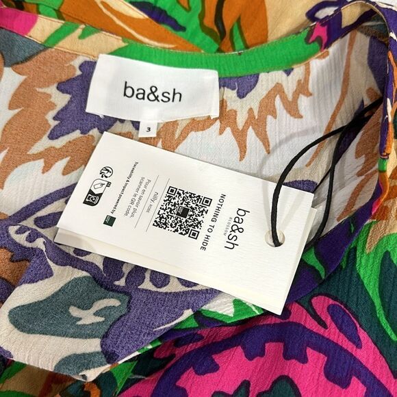 Ba&sh Printed Half Sleeve V-neck Colorful Slip On Mini Dress Size L - Picture 5 of 9